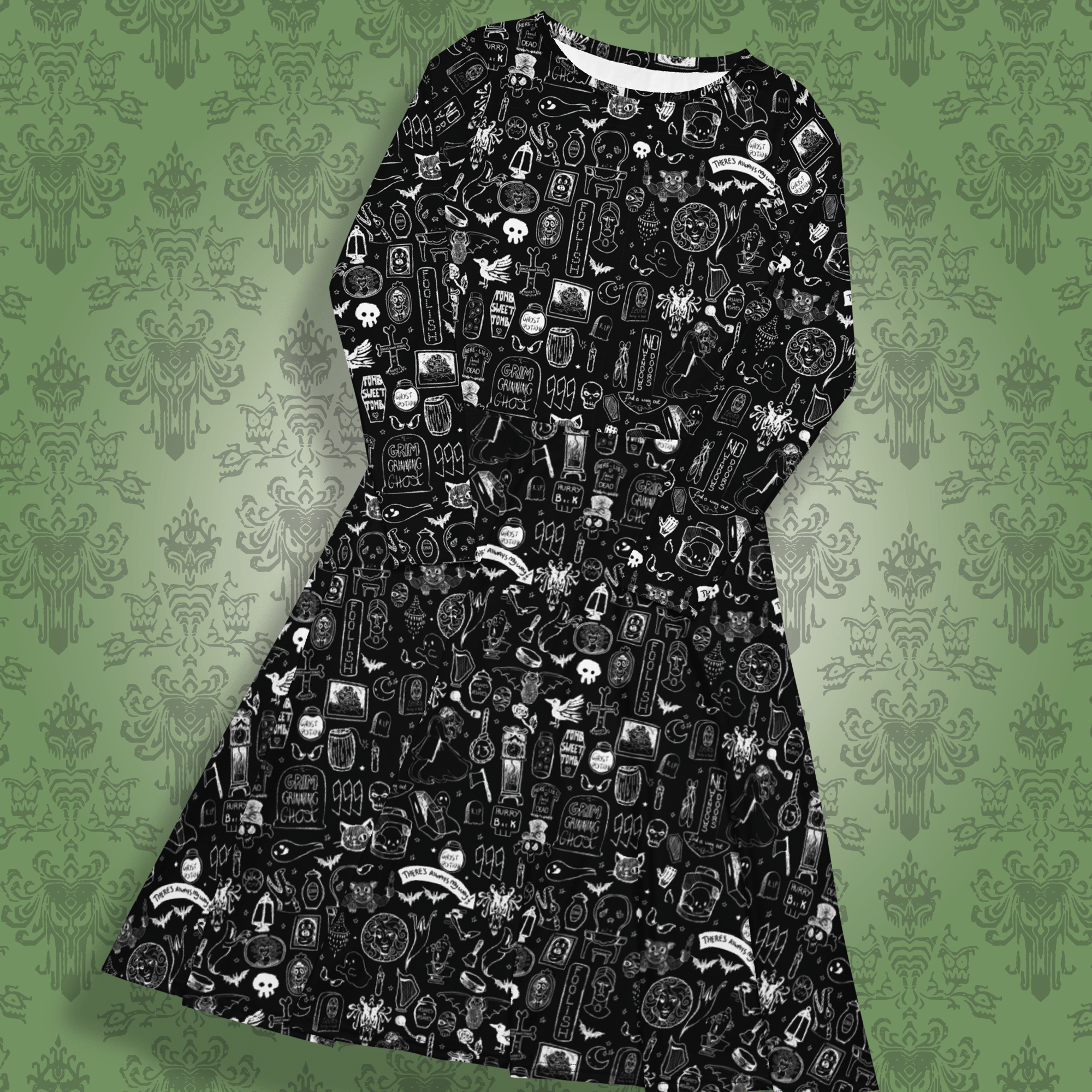 Haunted Doodles Long Sleeve Midi Dress | Park Candy