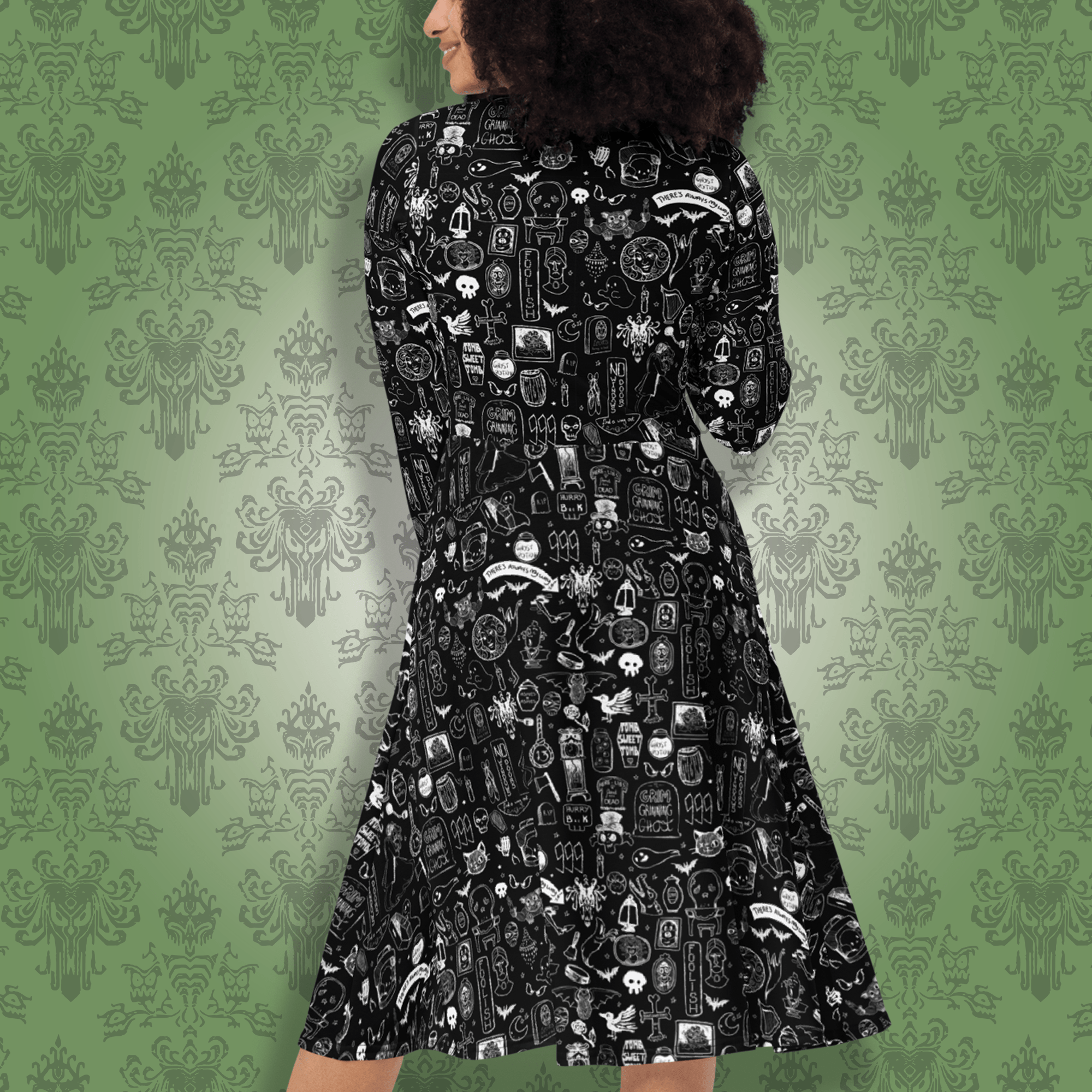 Haunted Doodles Long Sleeve Midi Dress | Park Candy