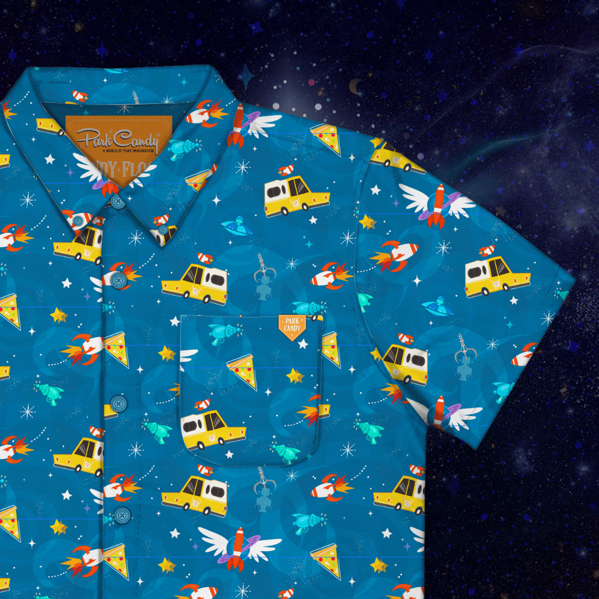 Space Pizza Button Up Shirt | Park Candy