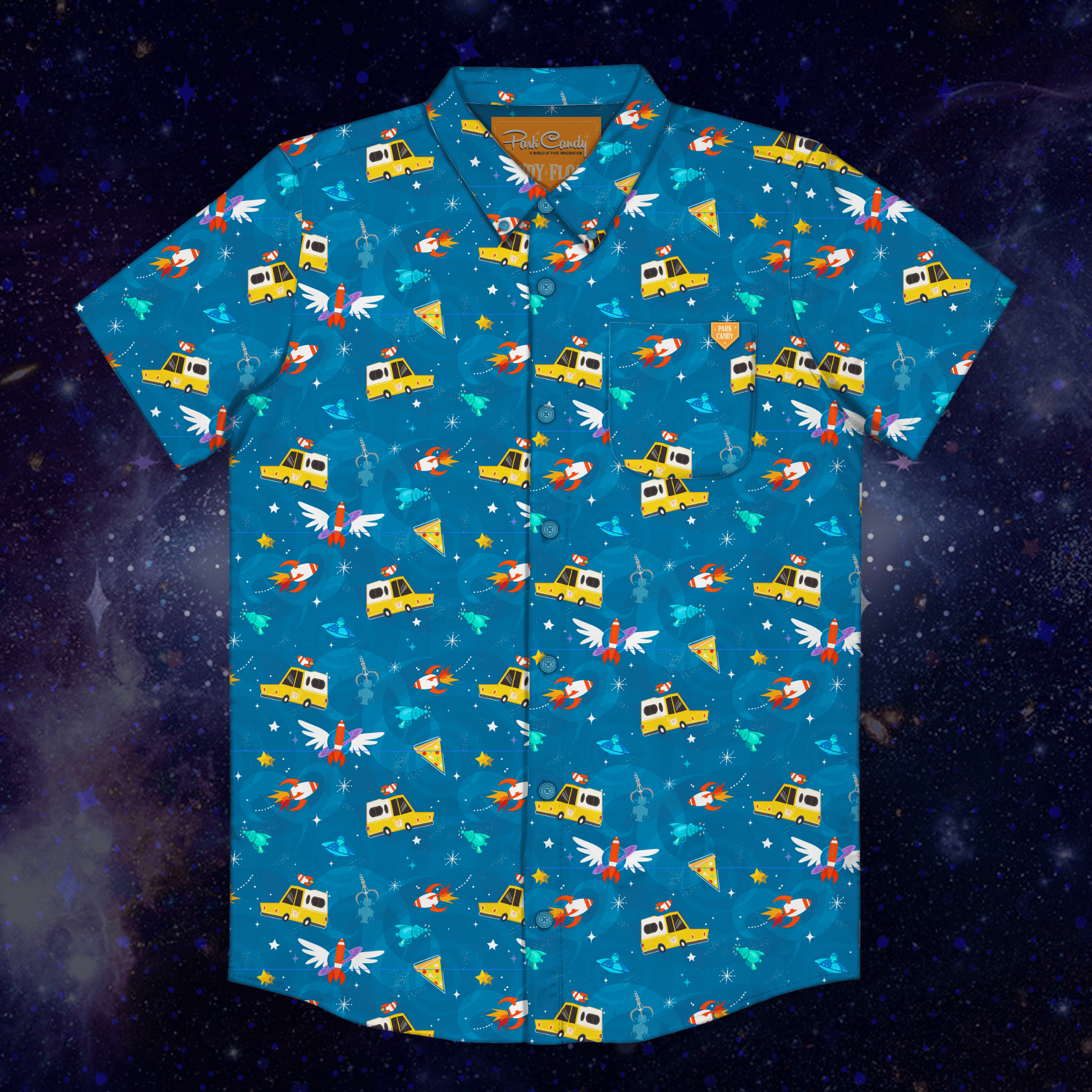 Space Pizza Button Up Shirt | Park Candy