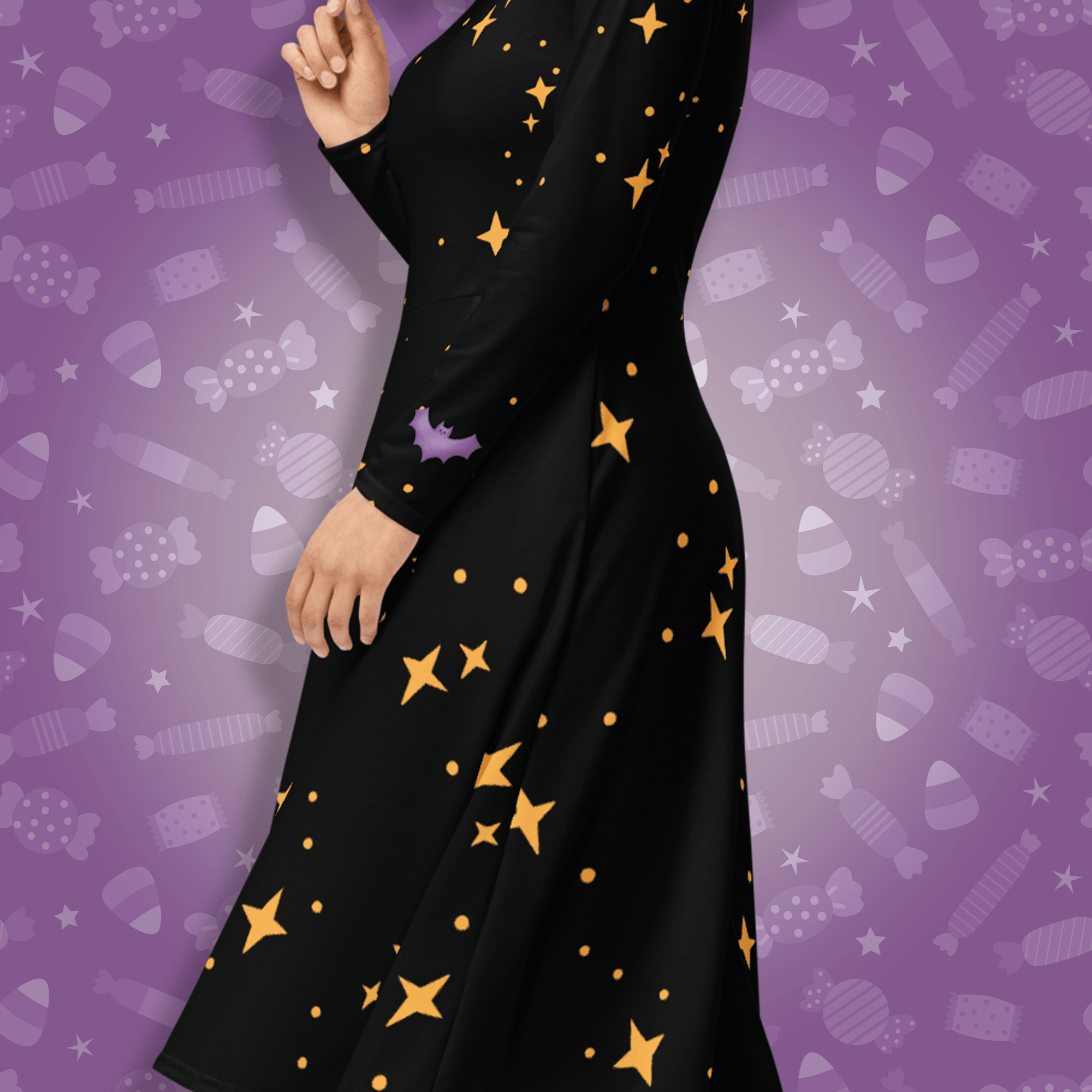 Spooky Nights Long Sleeve Midi Dress | Park Candy