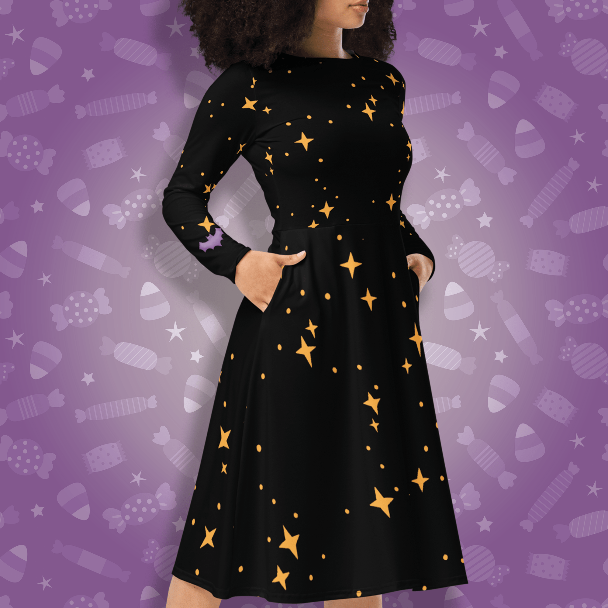 Spooky Nights Long Sleeve Midi Dress | Park Candy